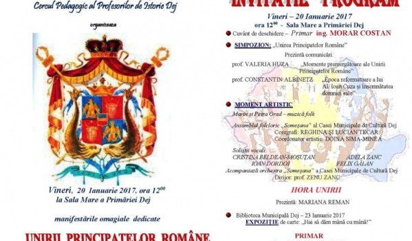 Unirea Principatelor Române, sărbătorită vineri la Dej Unirea Principatelor Române, sărbătorită vineri la Dej